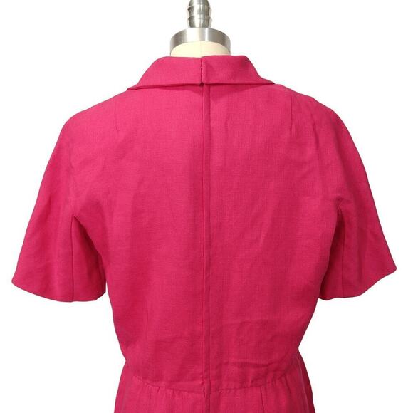 Vintage 60s Paul Parnes Pink Shirt Dress Size S M Peter Pan Collar Pockets Mod - Picture 8 of 13